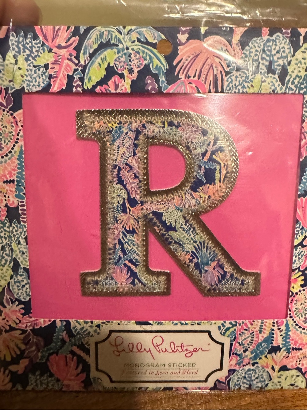 NWT Lilly Pulitzer Initial “R” Monogram Letter Sticker, Seen And Herd